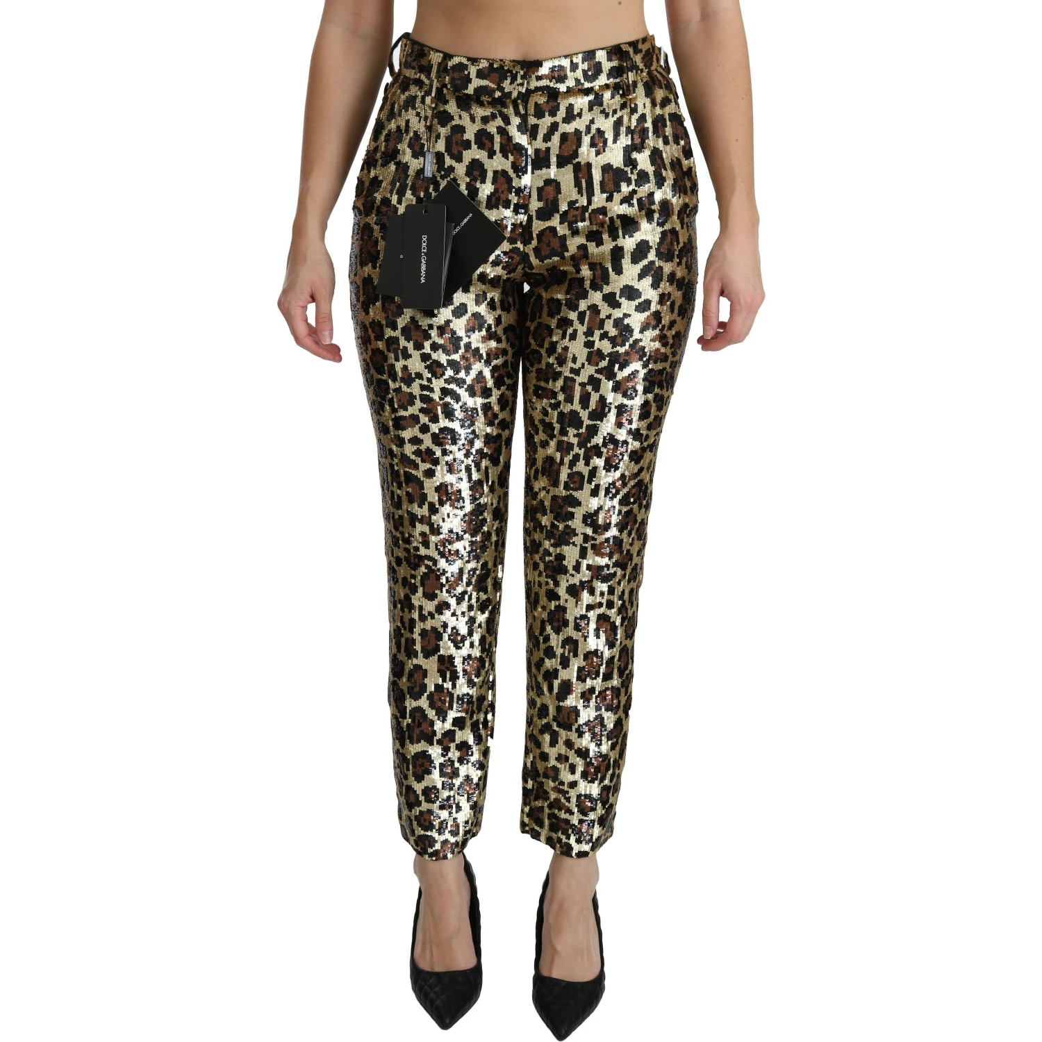 Brown Leopard Sequined High Waist Pants