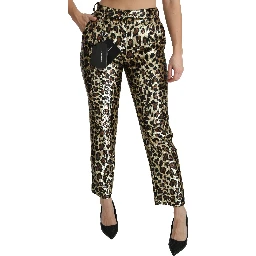 Brown Leopard Sequined High Waist Pants