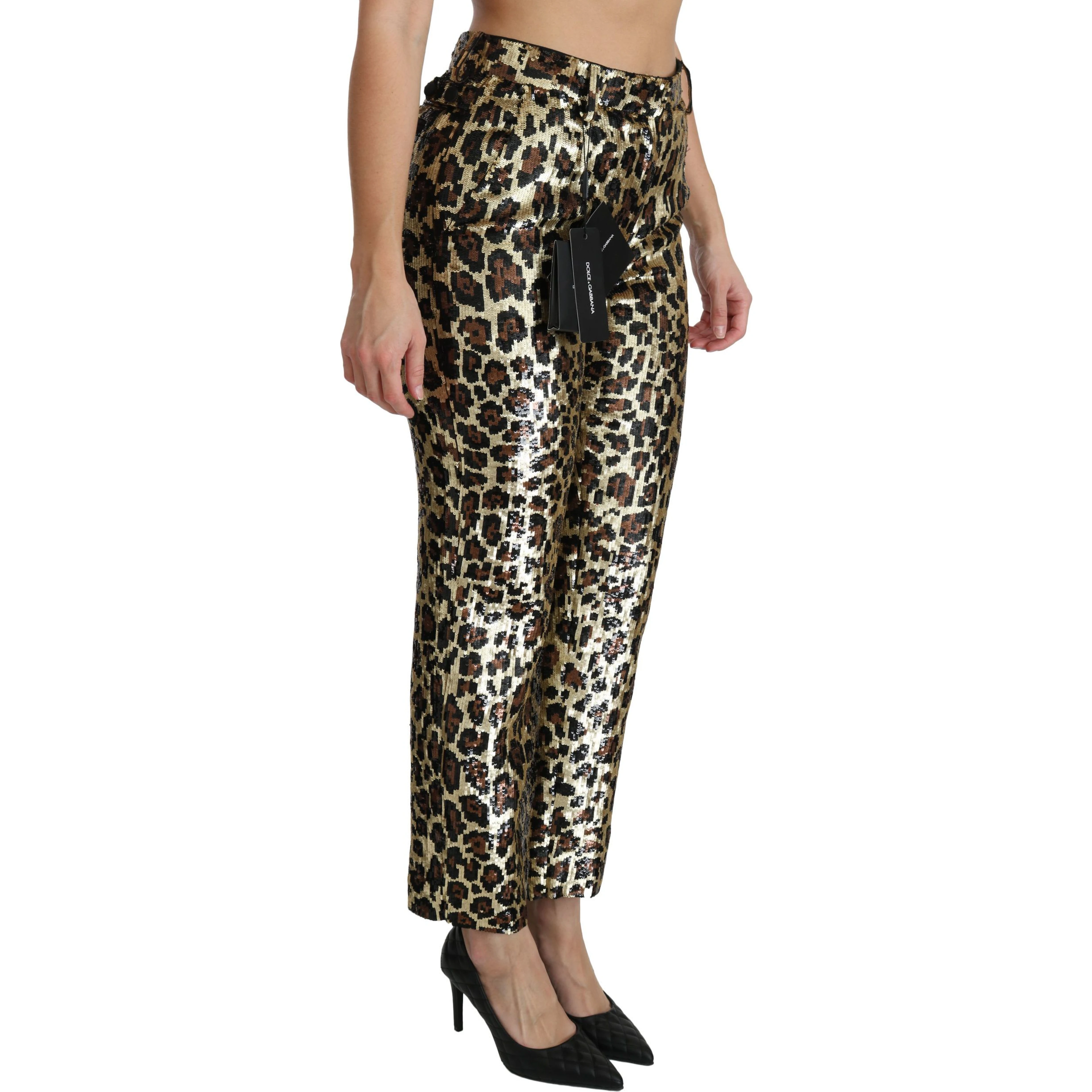 Brown Leopard Sequined High Waist Pants