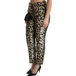 Brown Leopard Sequined High Waist Pants