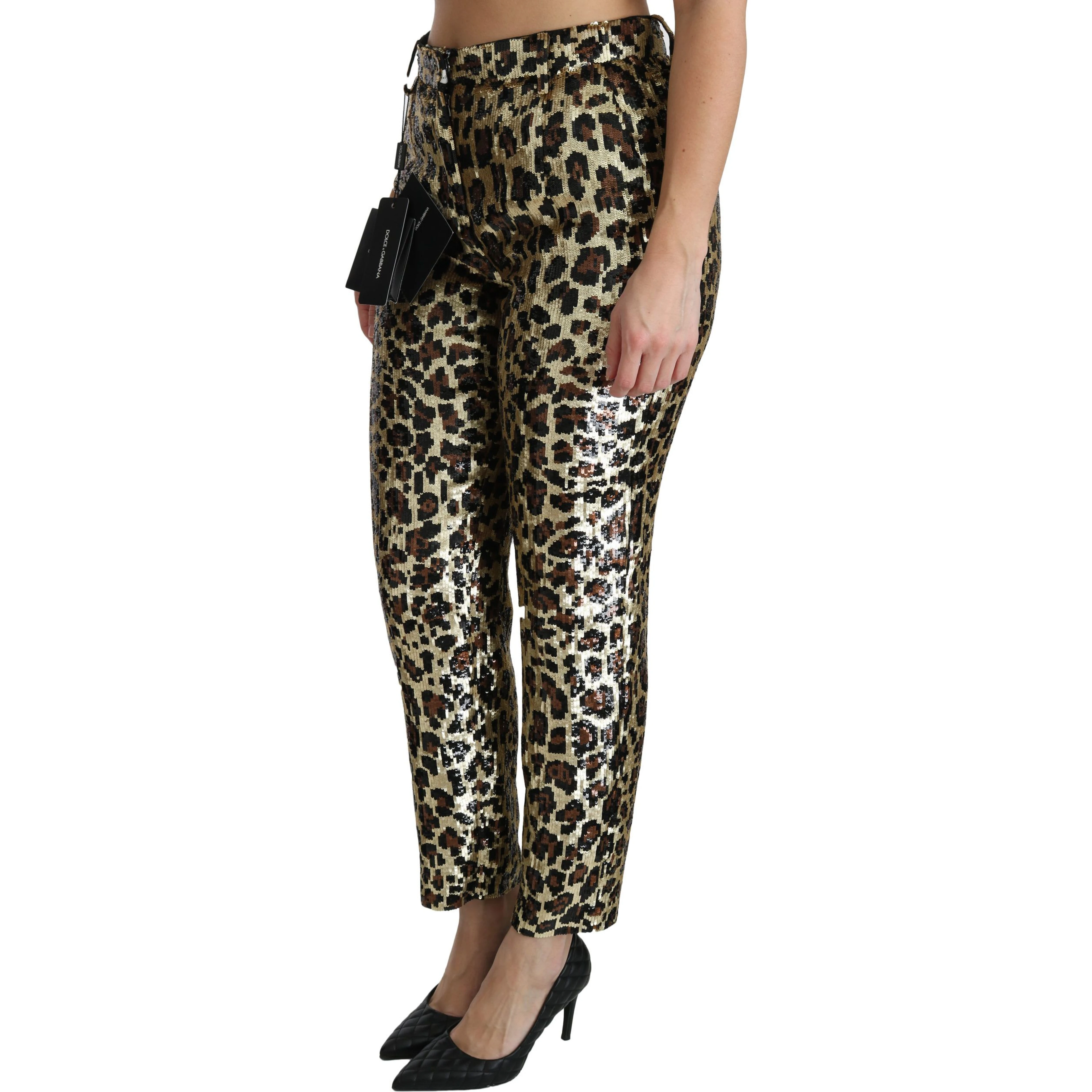 Brown Leopard Sequined High Waist Pants