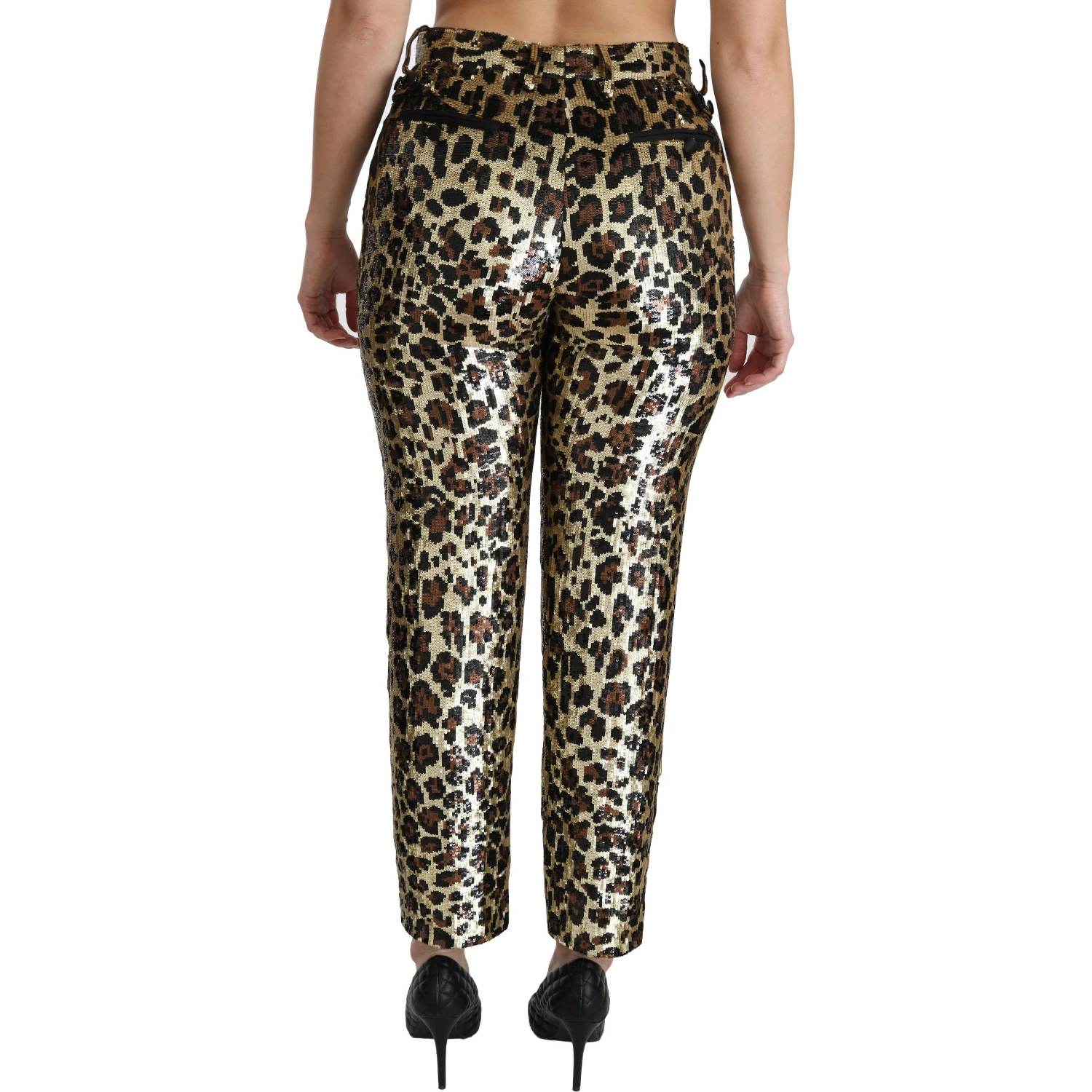 Brown Leopard Sequined High Waist Pants