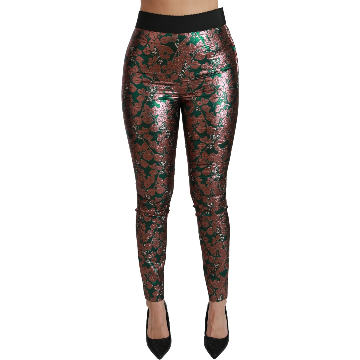 Green Bronze Leaf Tights Skinny Pants