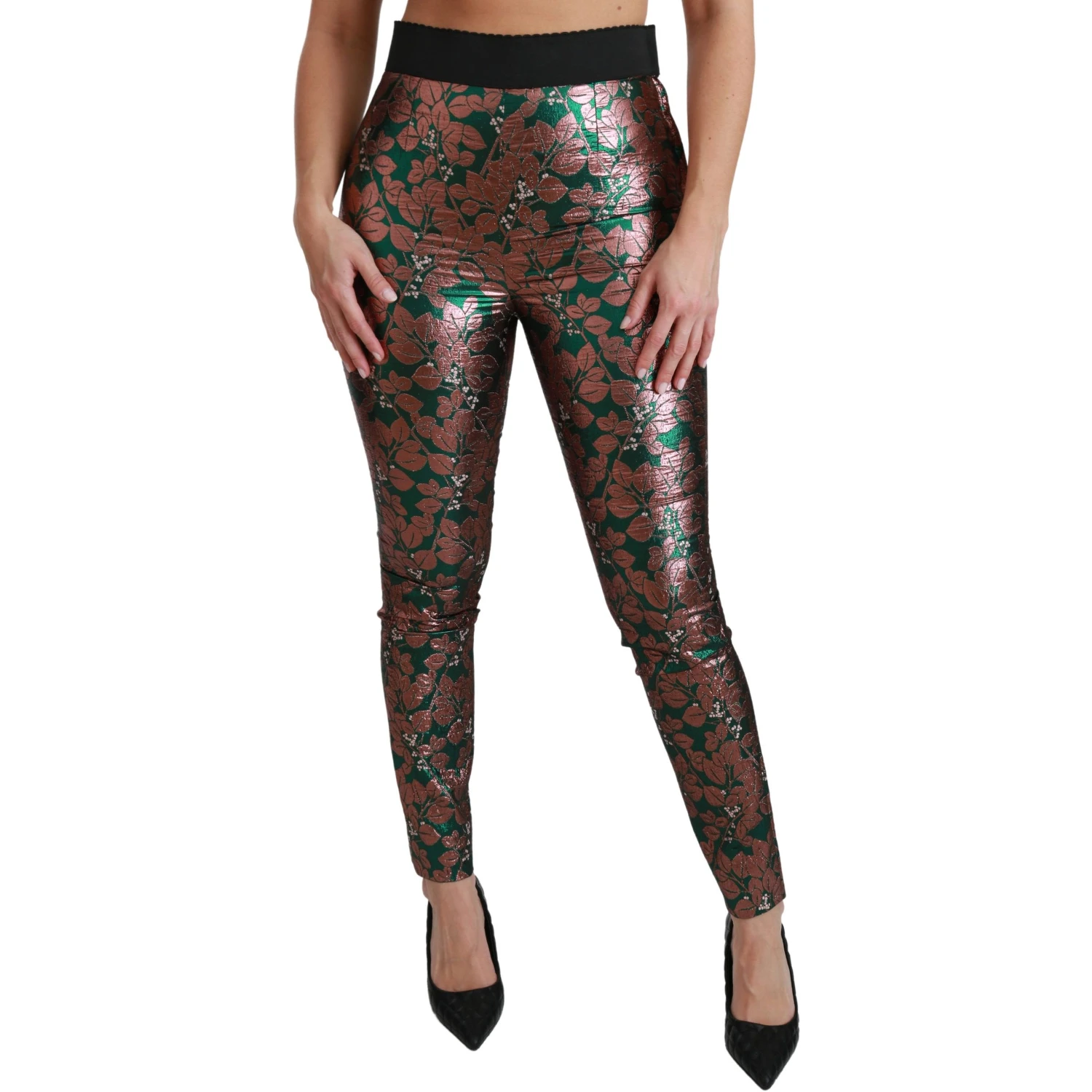 Green Bronze Leaf Tights Skinny Pants