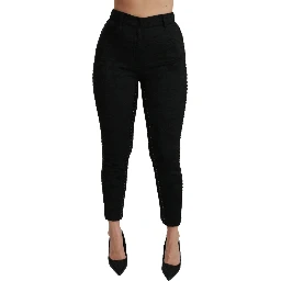 Black Brocade Skinny High Waist Pants