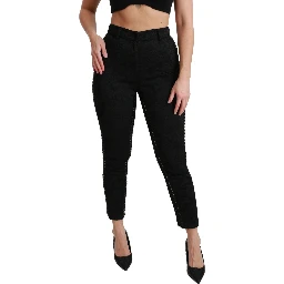 Black Brocade Skinny High Waist Pants