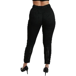 Black Brocade Skinny High Waist Pants