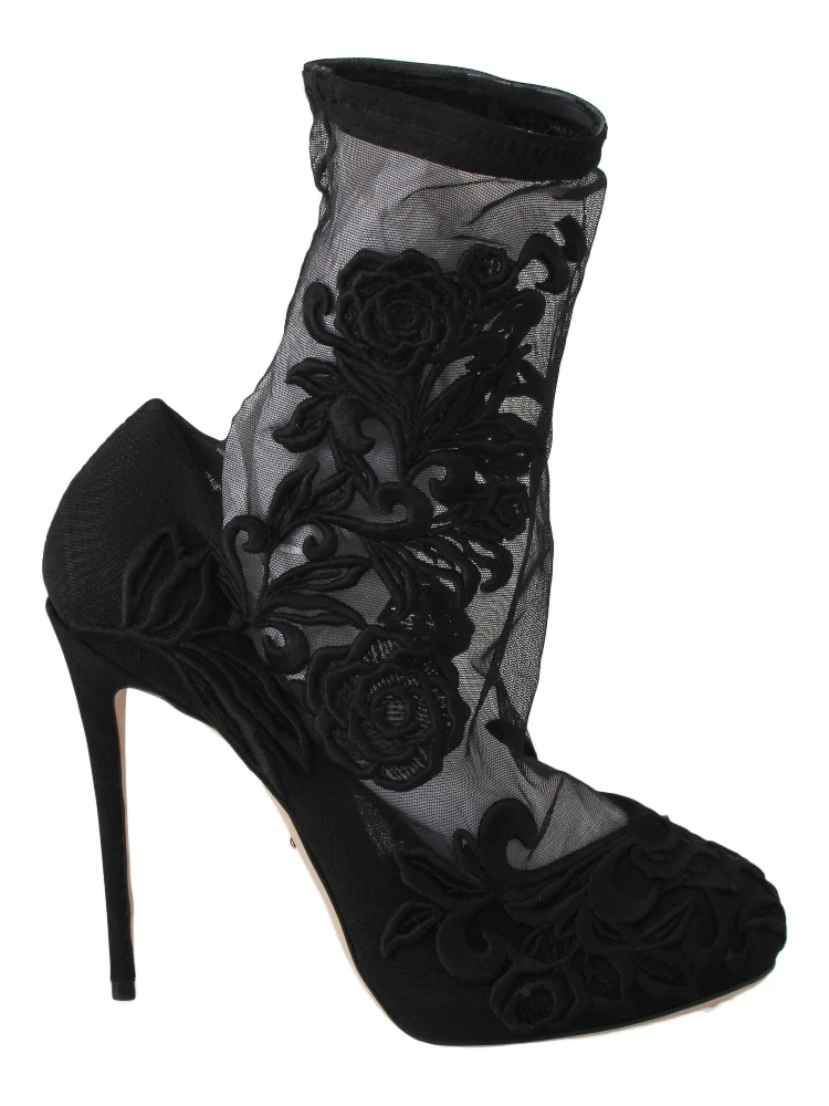 Black Roses Stilettos Booties Socks Shoes