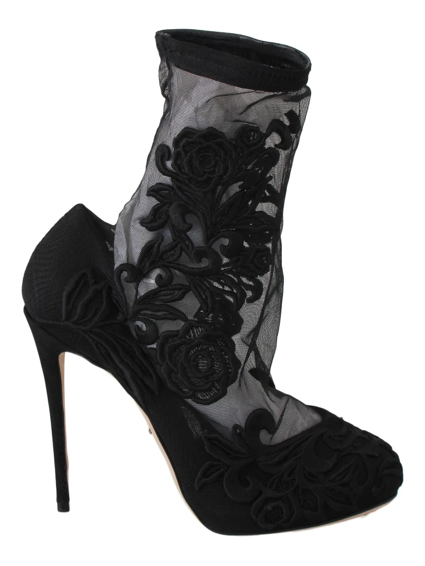 Black Roses Stilettos Booties Socks Shoes