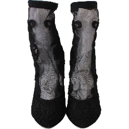 Black Roses Stilettos Booties Socks Shoes