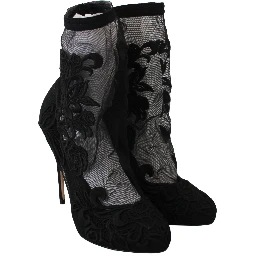 Black Roses Stilettos Booties Socks Shoes