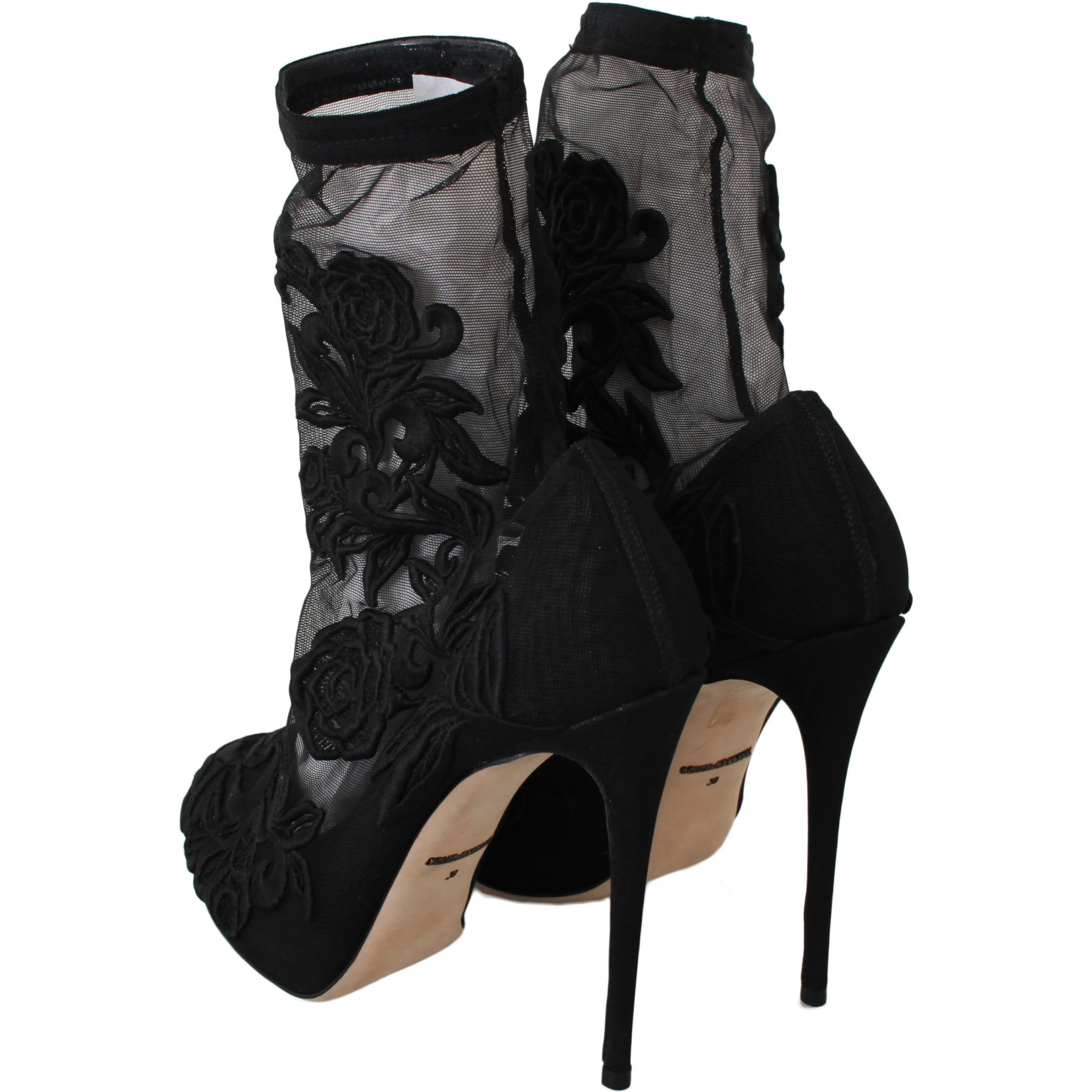 Black Roses Stilettos Booties Socks Shoes