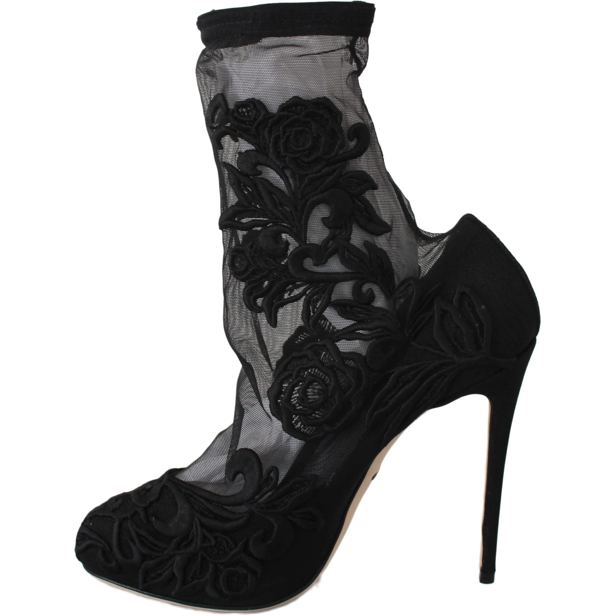Black Roses Stilettos Booties Socks Shoes