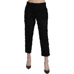 Black Lace Straight Cropped High Waist Pants