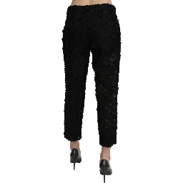 Black Lace Straight Cropped High Waist Pants