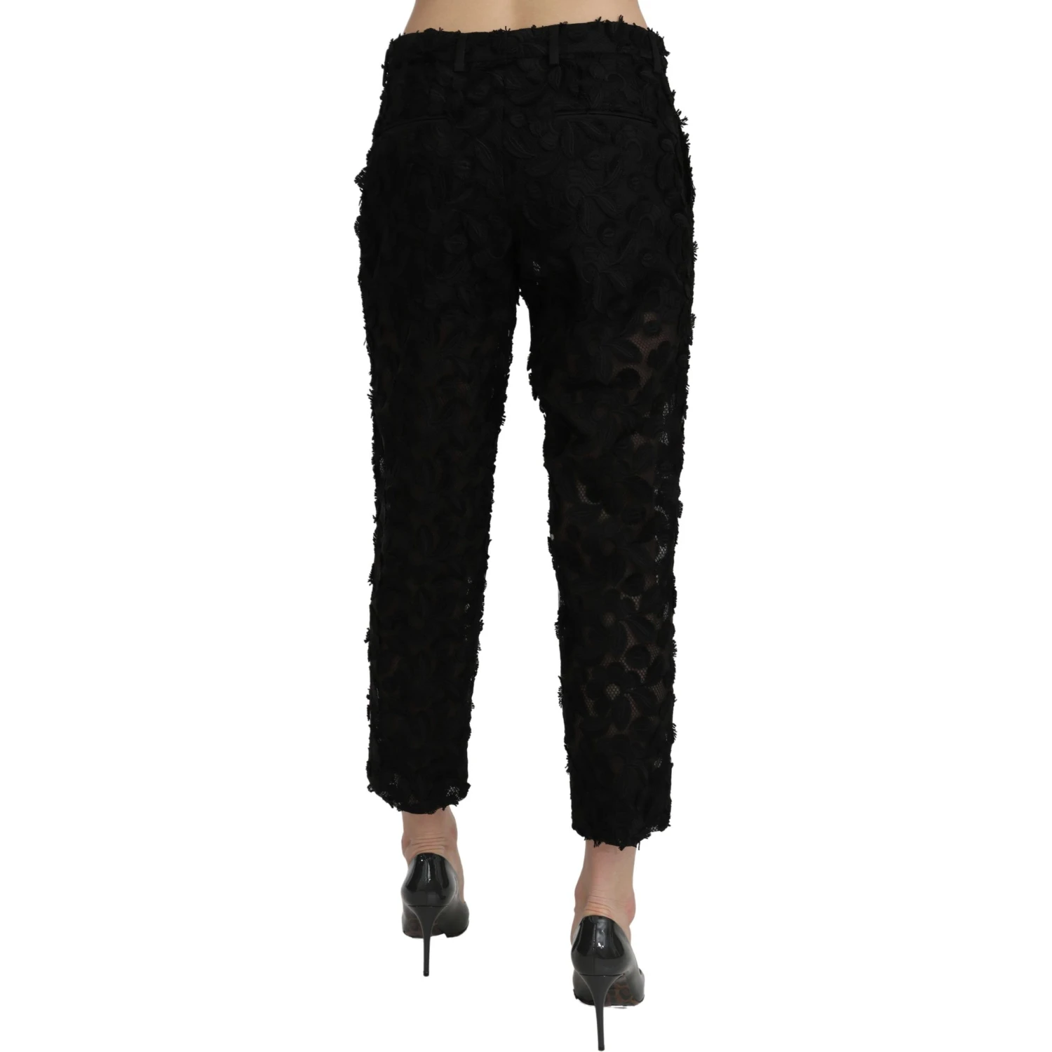 Black Lace Straight Cropped High Waist Pants