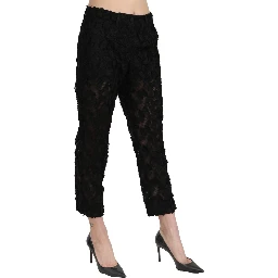 Black Lace Straight Cropped High Waist Pants