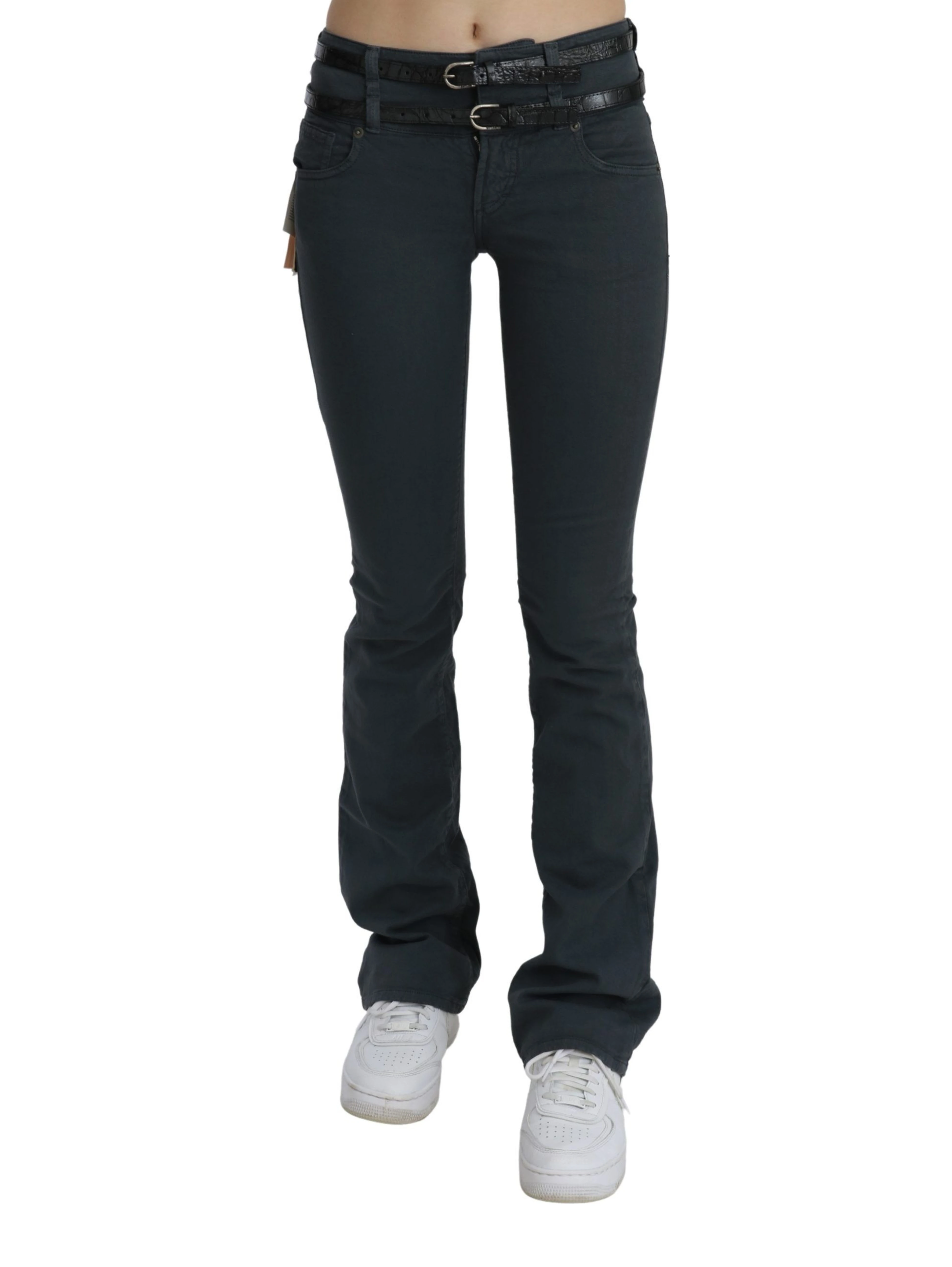 Gray Mid Waist Slim Flared Denim Trouser Jeans