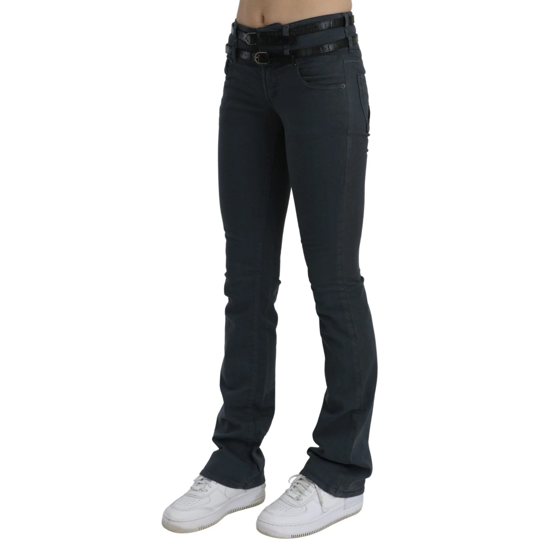 Gray Mid Waist Slim Flared Denim Trouser Jeans