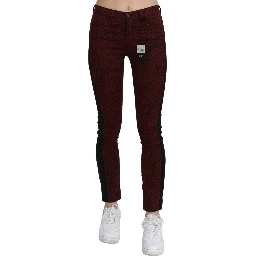 Dark Red Mid Waist Slim Fit Cotton Jeans