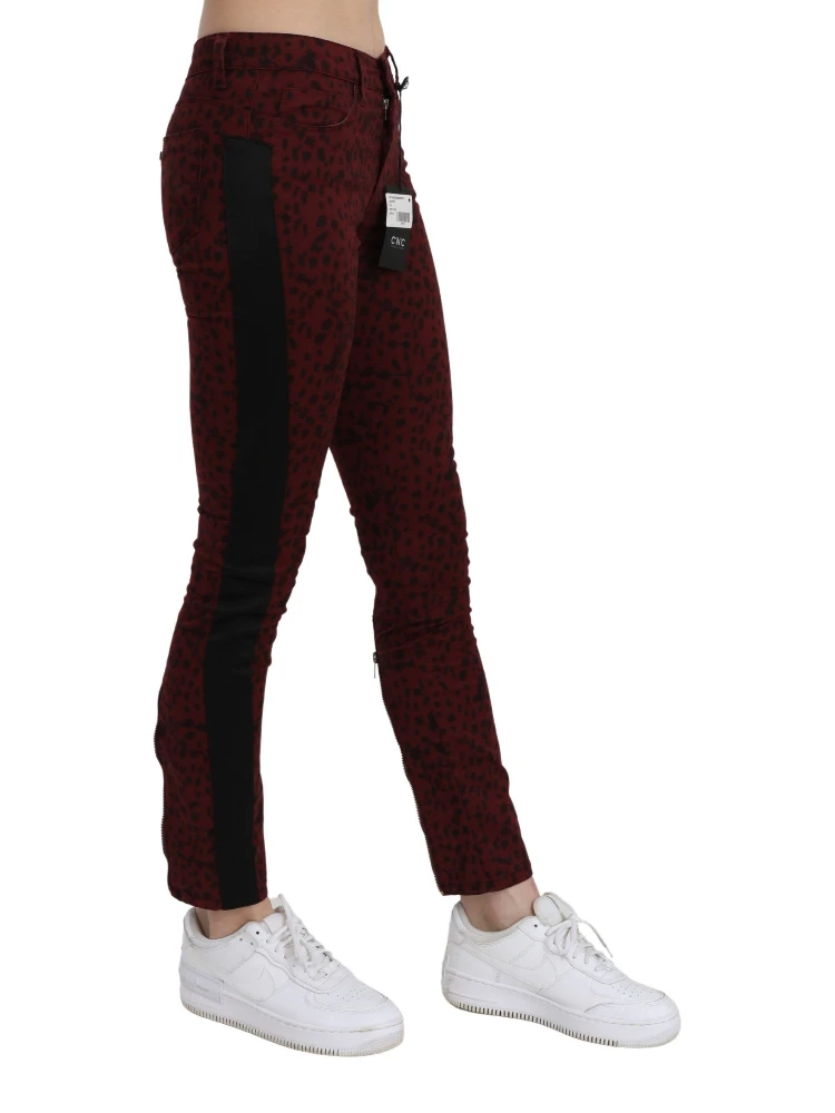Dark Red Mid Waist Slim Fit Cotton Jeans alternative