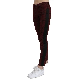 Dark Red Mid Waist Slim Fit Cotton Jeans