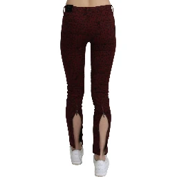 Dark Red Mid Waist Slim Fit Cotton Jeans