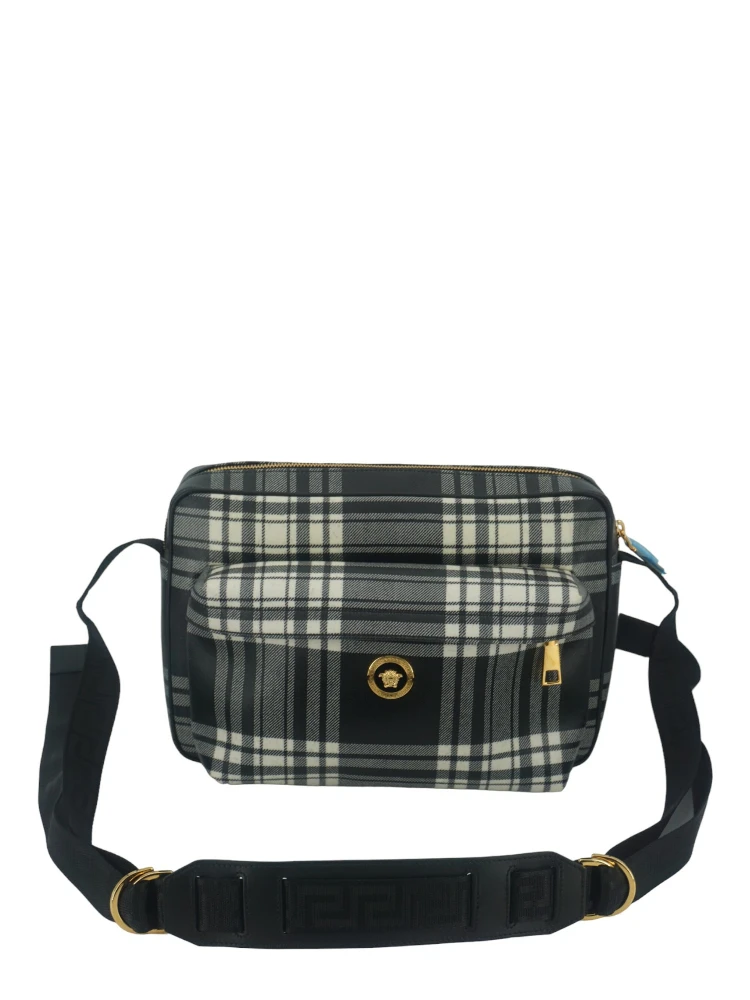 Grey Fabric & Leather Crossbody Bag