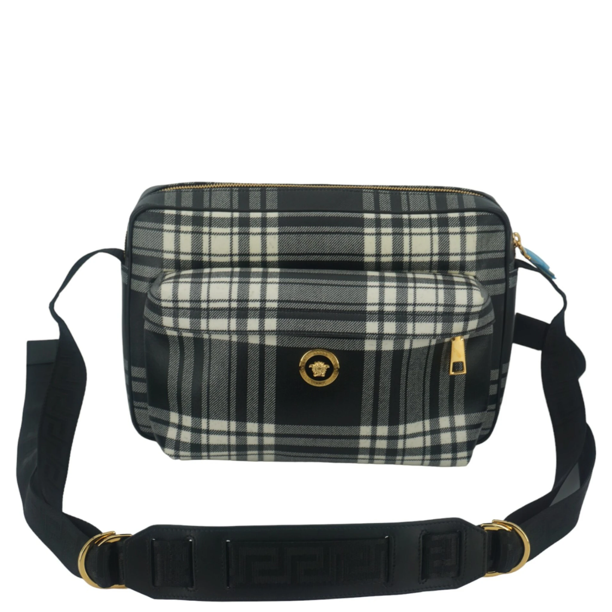 Grey Fabric & Leather Crossbody Bag