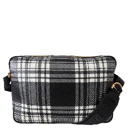 Grey Fabric & Leather Crossbody Bag