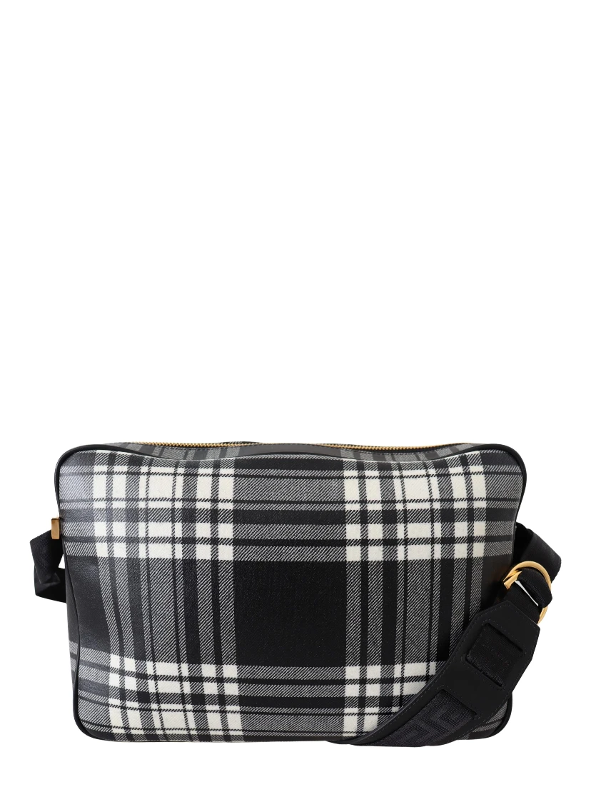 Grey Fabric & Leather Crossbody Bag