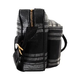 Grey Fabric & Leather Crossbody Bag