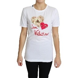 White San Valentino Heart Crystals T-shirt Top