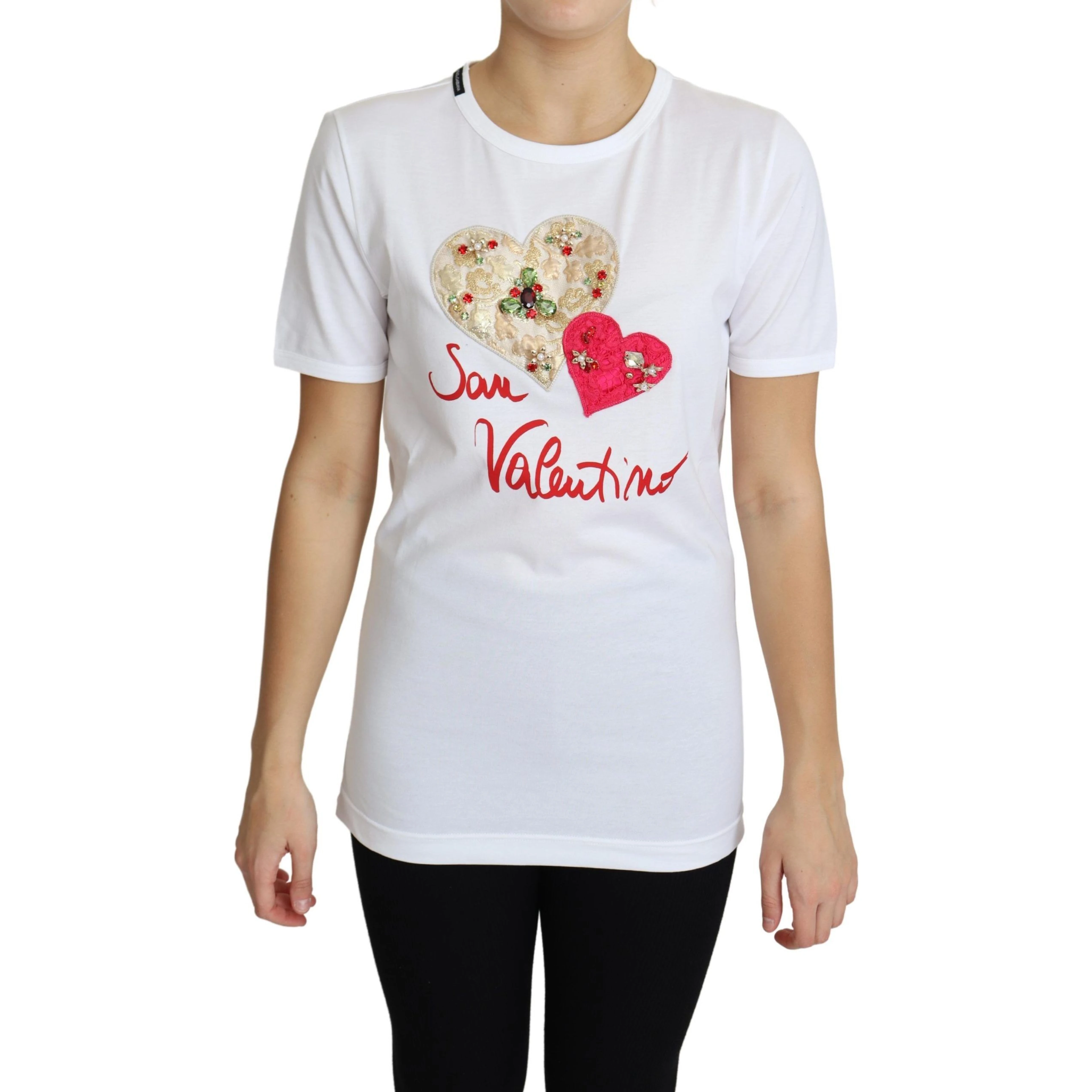 White San Valentino Heart Crystals T-shirt Top