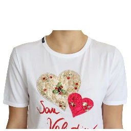 White San Valentino Heart Crystals T-shirt Top