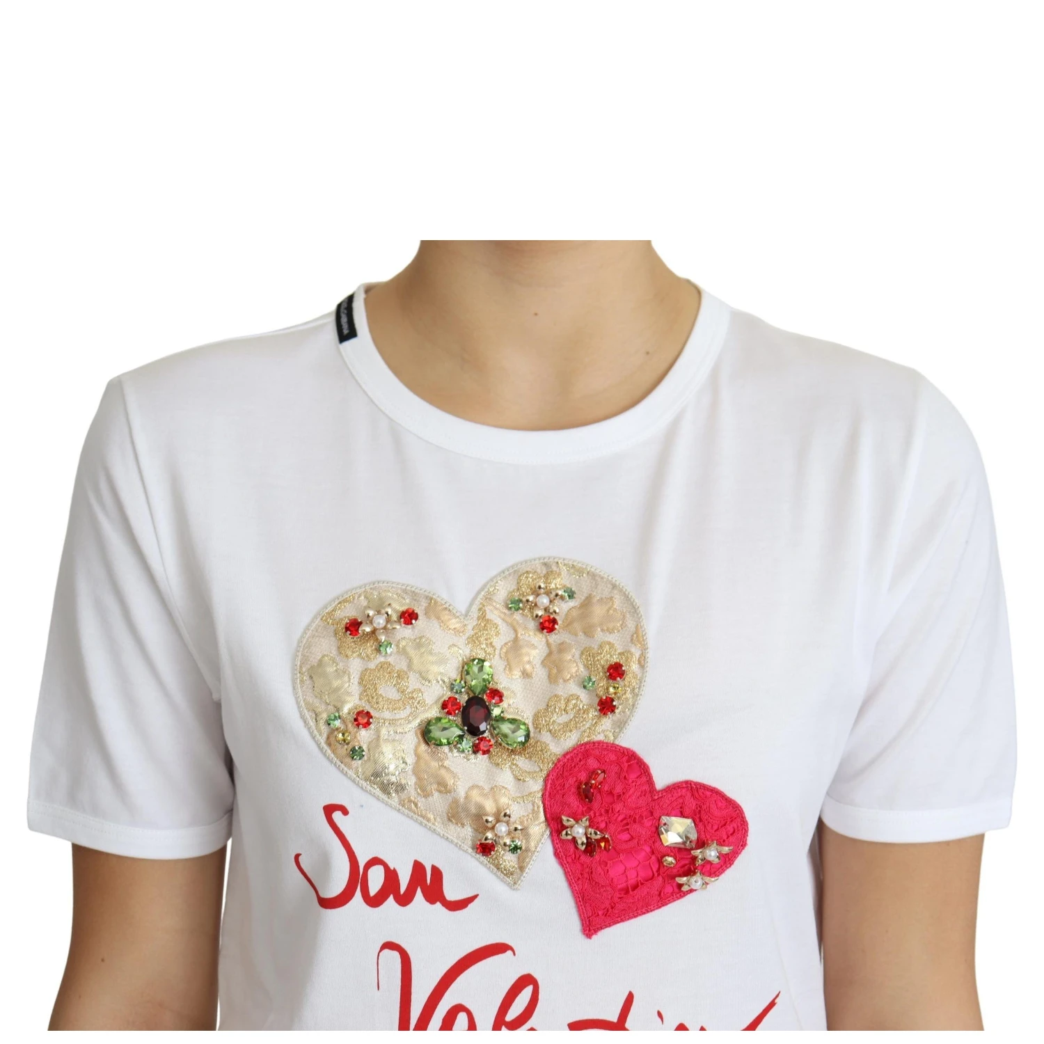 White San Valentino Heart Crystals T-shirt Top