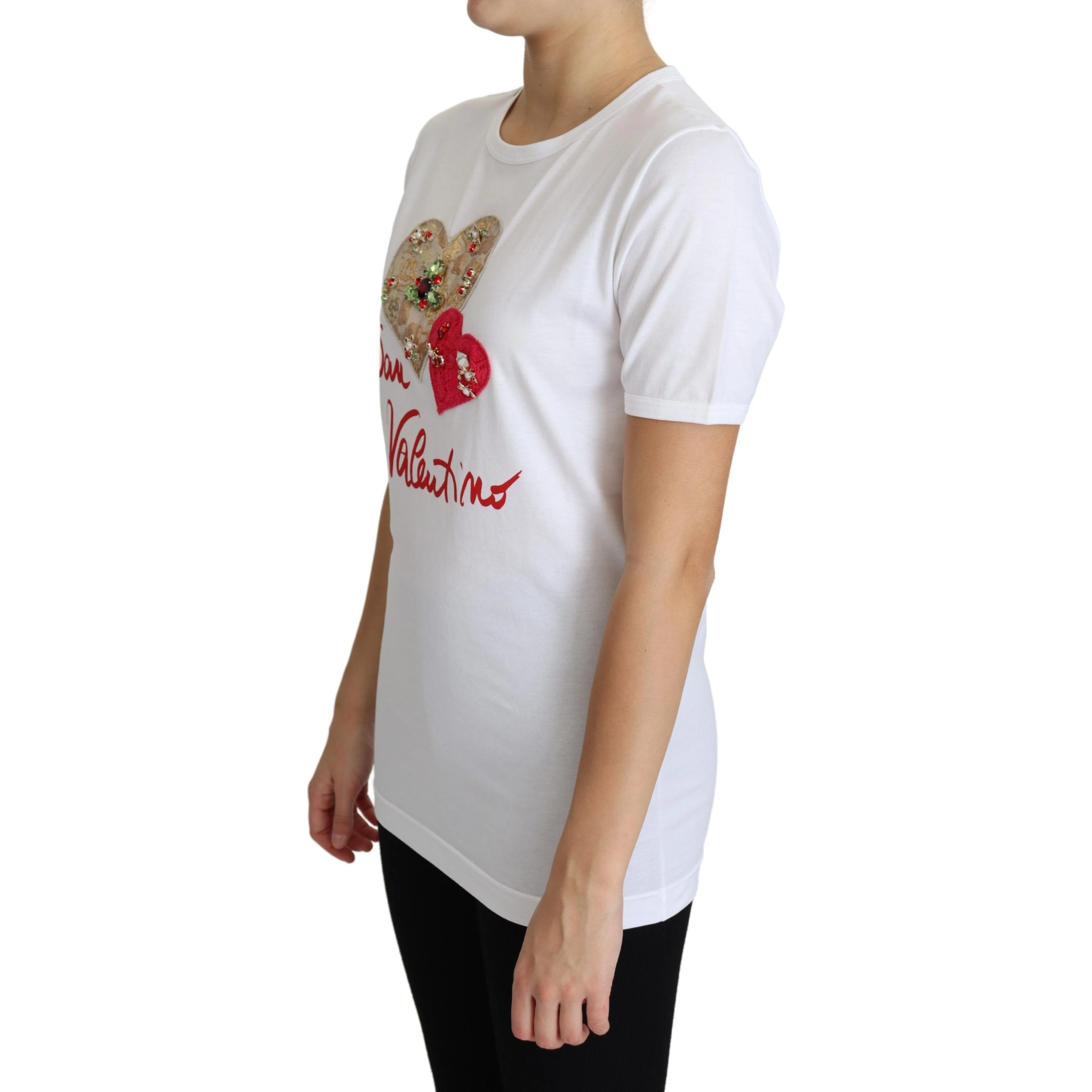 White San Valentino Heart Crystals T-shirt Top