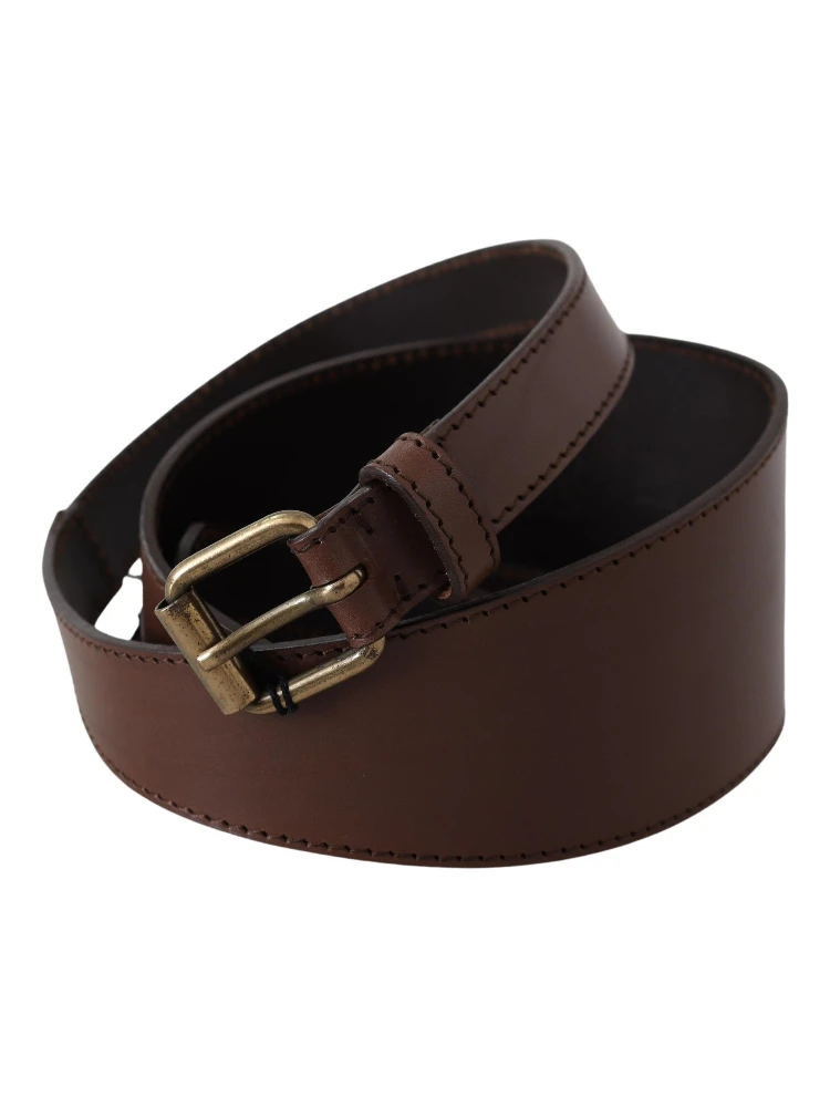 Brown Leather Gold Metal Buckle Belt