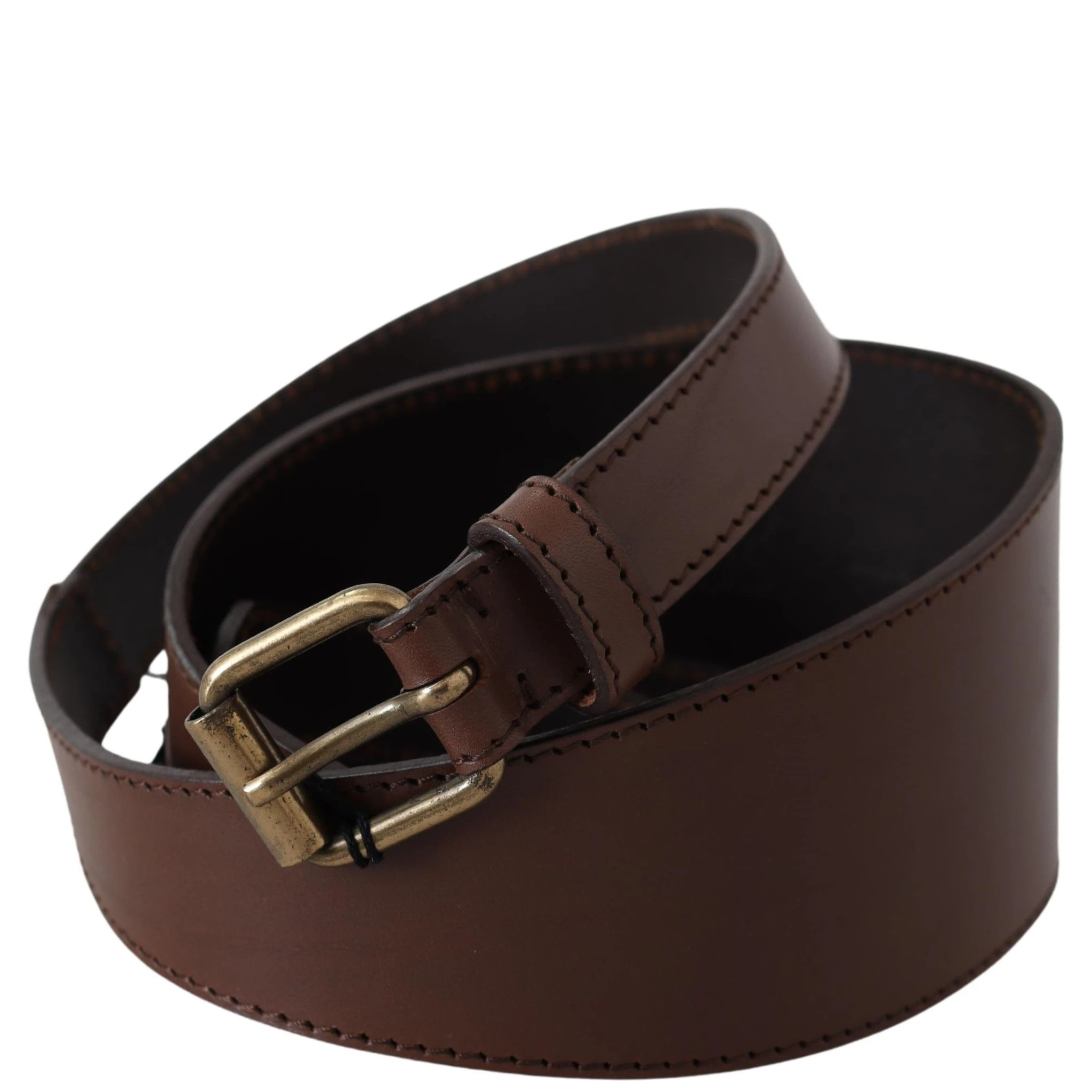 Brown Leather Gold Metal Buckle Belt