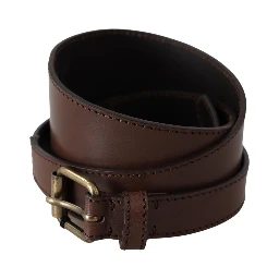 Brown Leather Gold Metal Buckle Belt
