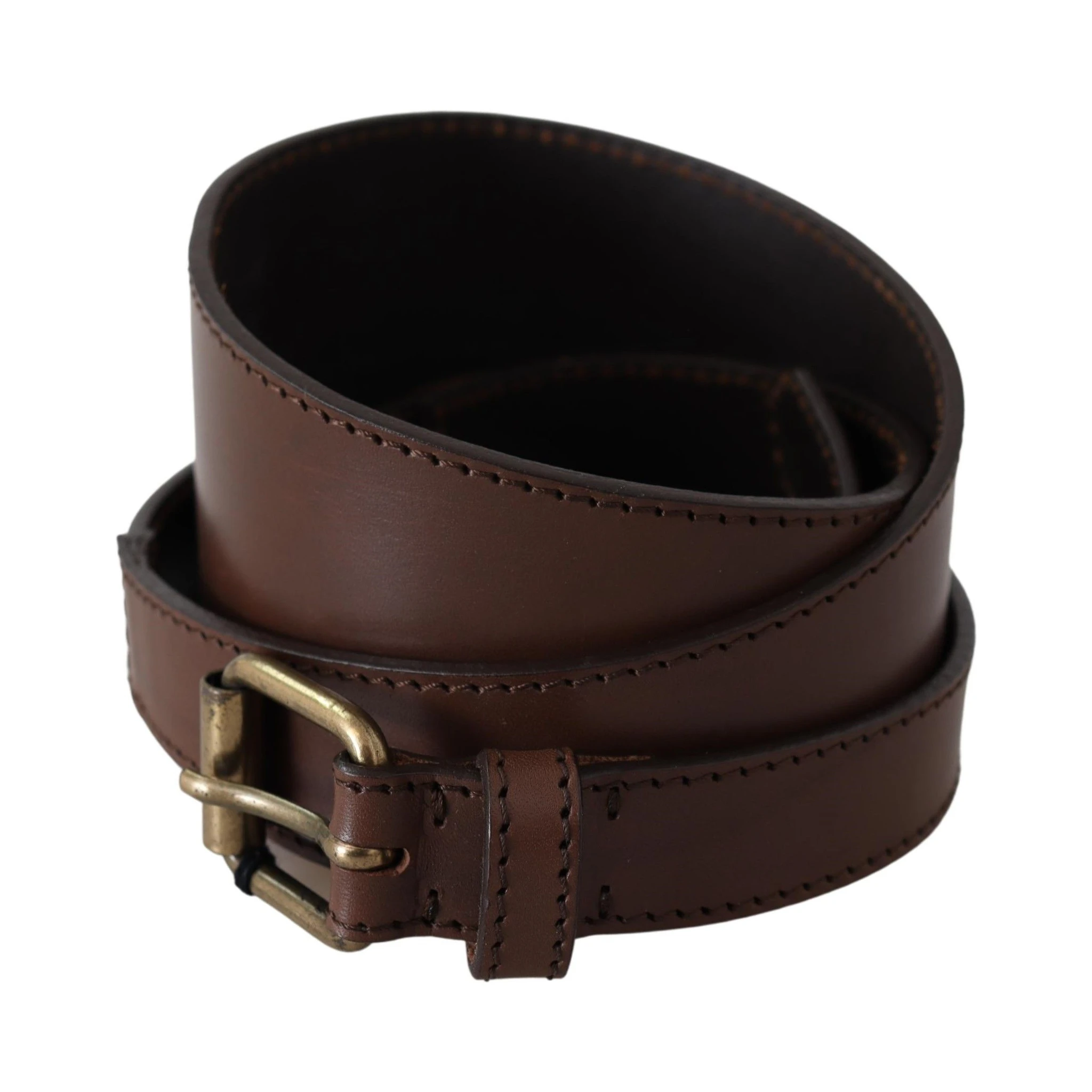 Brown Leather Gold Metal Buckle Belt