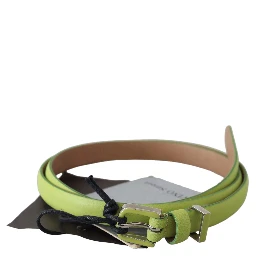 Green Leather Chartreuse Silver Green Buckle Belt