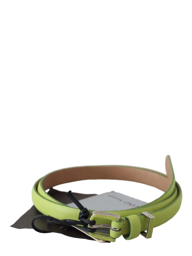 Green Leather Chartreuse Silver Green Buckle Belt