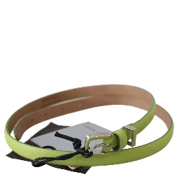 Green Leather Chartreuse Silver Green Buckle Belt