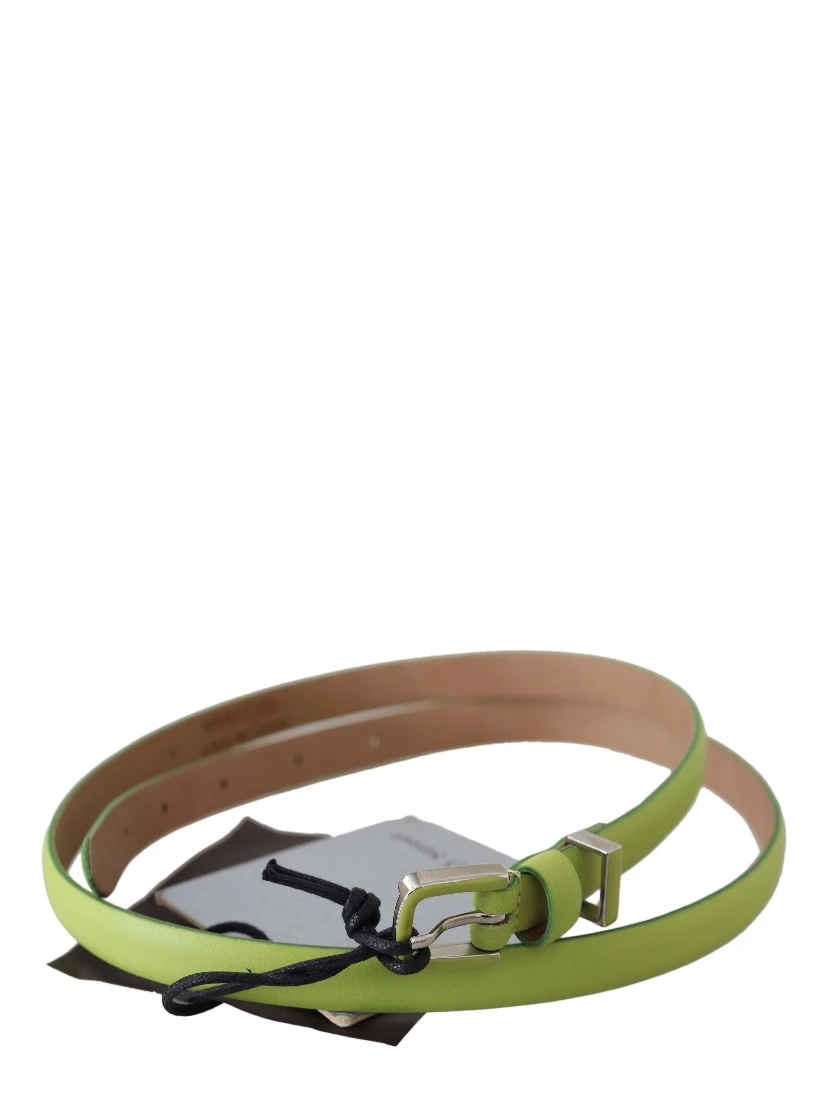 Green Leather Chartreuse Silver Green Buckle Belt