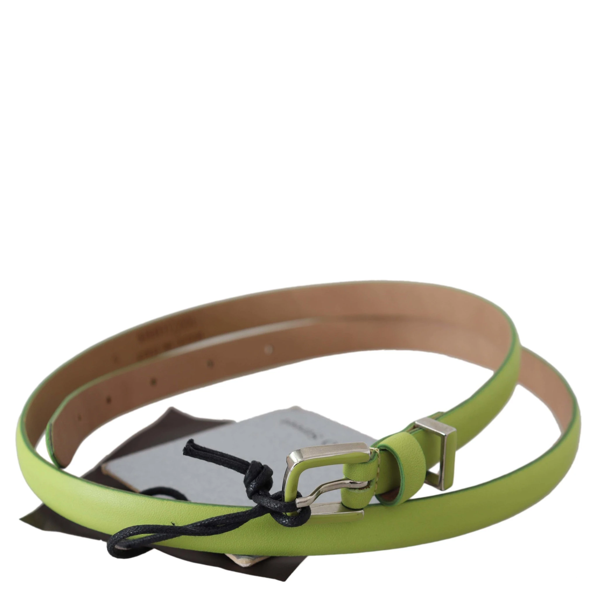Green Leather Chartreuse Silver Green Buckle Belt