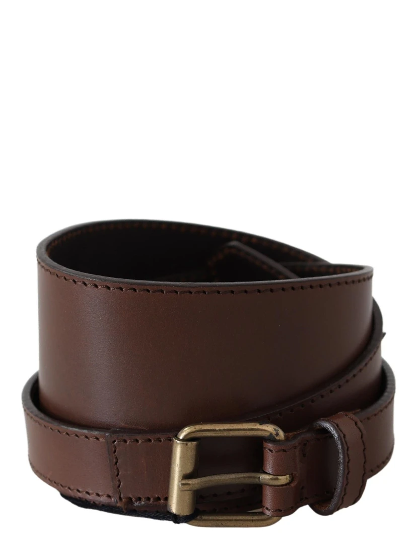 Brown Wide Leather Rustic Gold Metal Buckle Dark