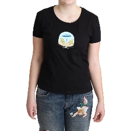 Black Printed Cotton Short Sleeves T-shirt