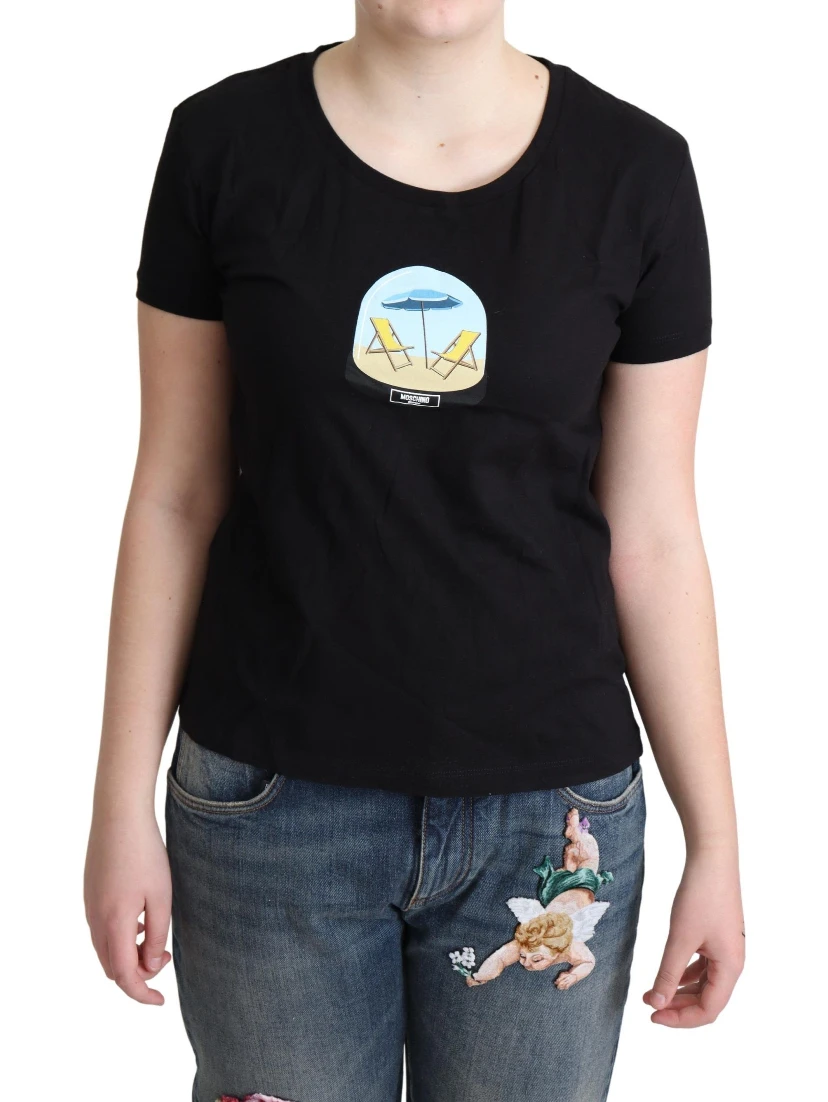 Black Printed Cotton Short Sleeves T-shirt