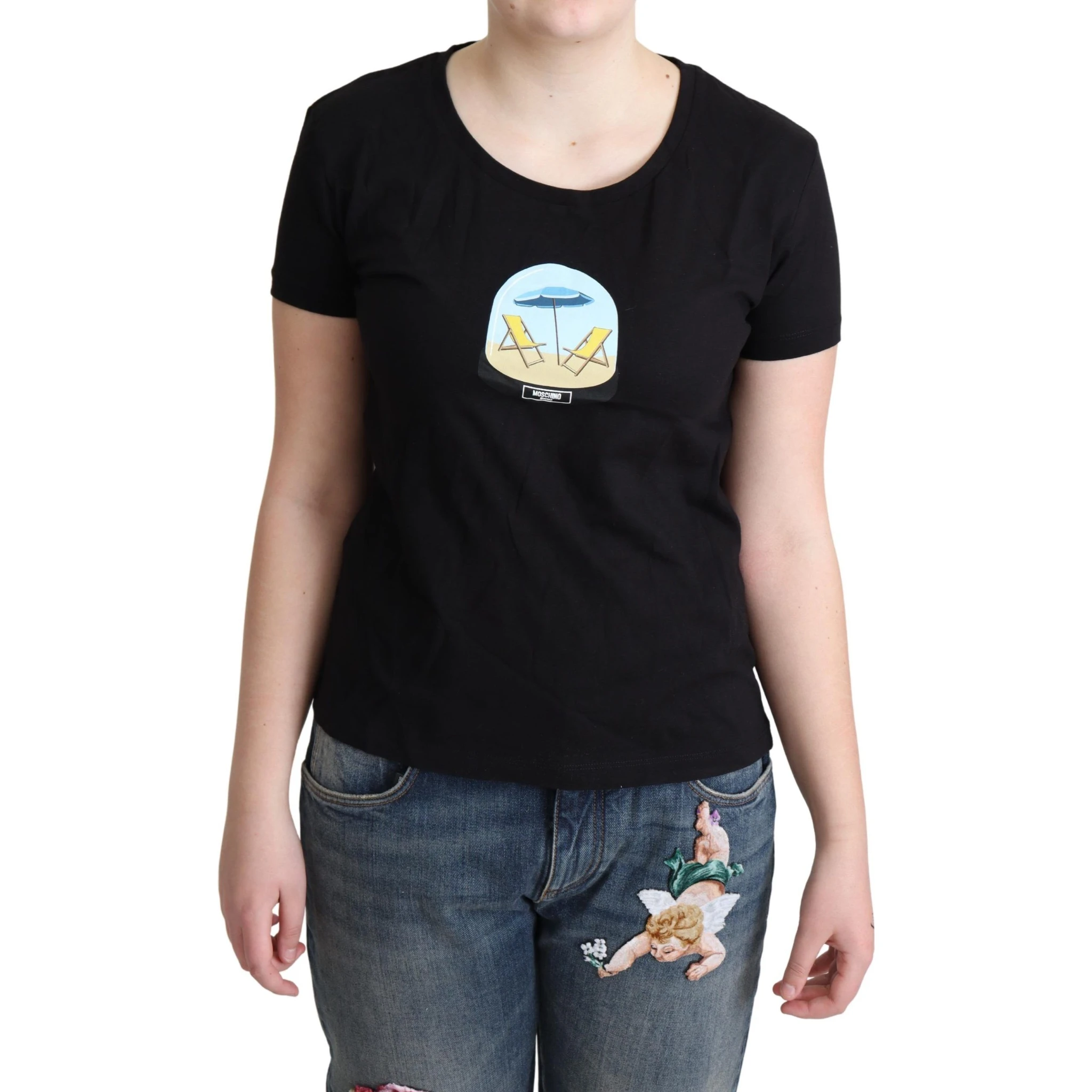 Black Printed Cotton Short Sleeves T-shirt